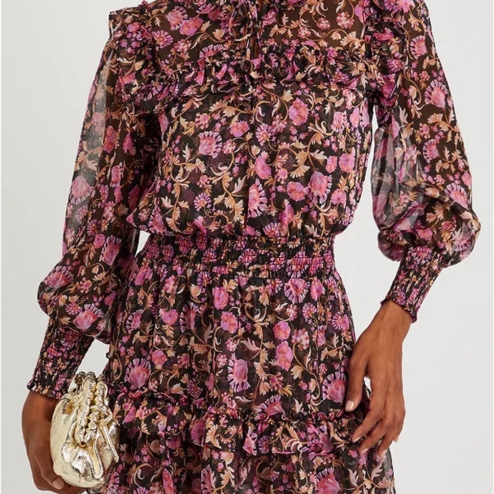 Misa Los Angeles Pink and Brown Floral Long Sleeve Dress
